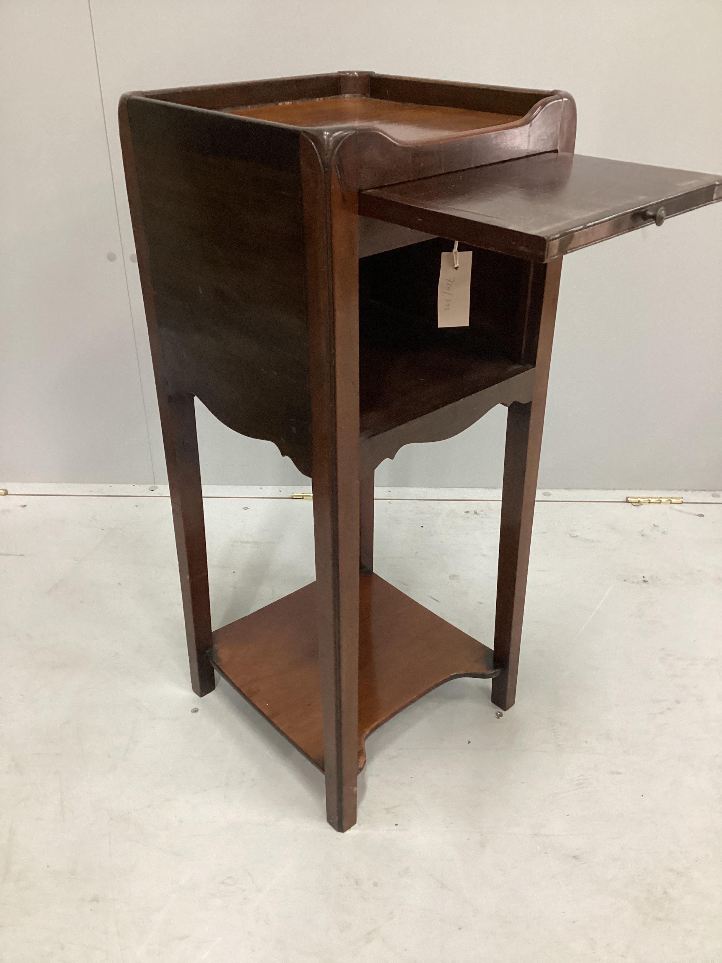 A George III and later mahogany bedside cabinet fitted slide, width 33cm, depth 33cm, height 81cm